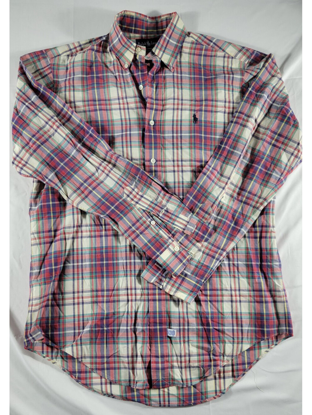 Ralph Lauren Plaid Button Down Flannel Red Cream Blue Men's Size M
